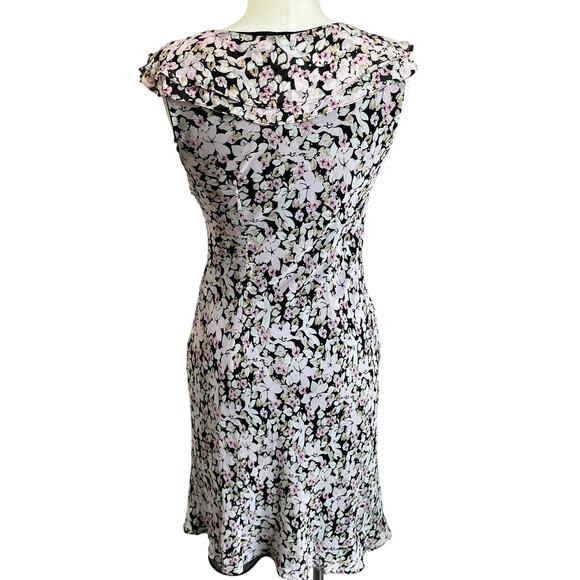 Y2K Casual Corner Annex Floral 100% Silk Ruffle V Neck Dress Size 10 - Picture 2 of 9